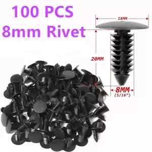 For 100x 8mm Bumper Clips Auto Car Hole Plastic Rivet Fastener Fender Push Pin - Picture 1 of 7