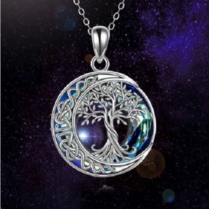 TREE LIFE CREMATION CELTIC URN MOON Pendant 26" Sterling silver 925 necklace - Picture 1 of 5