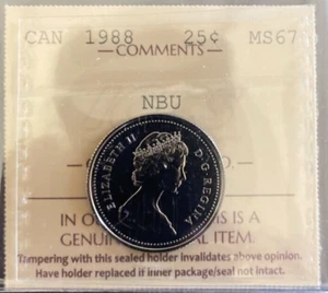 Canadá - 25 centavos - 1988 - NBU - Certificado ICCS - MS - 67 - Imagen 1 de 3