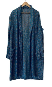 Vintage Mens Austin Reed Dressing Gown Robe Smoking Jacket Silky Blue Red Sz M-L - Picture 1 of 7
