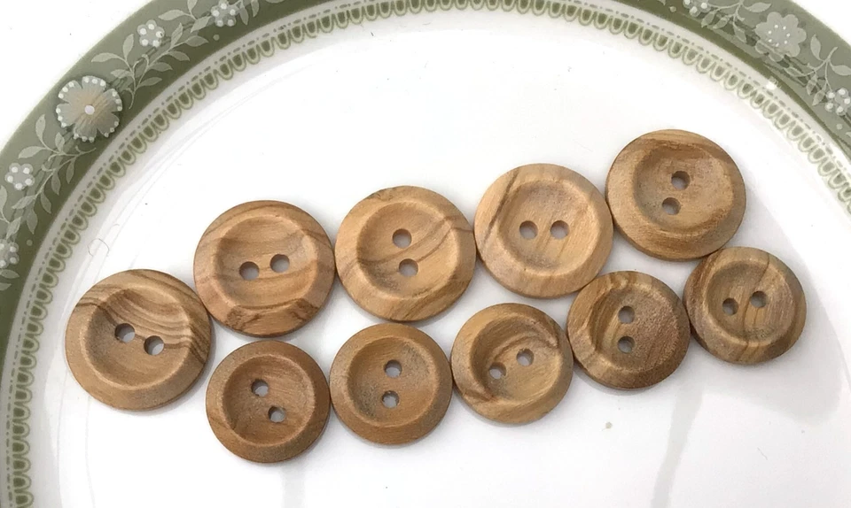 Wooden 2 Hole Buttons in Olivewood Packs of 5, 10, 20 in 14mm and 16mm - Image 1 of 3