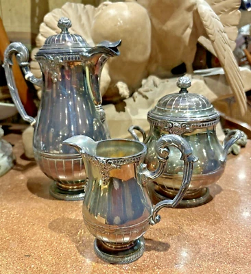 ancien service a café en metal argenté poincons pot a lait sucrier cafetiere - Photo 1/4