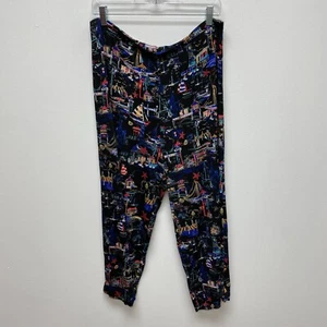 Chicos Travelers Womens Black Blue Ship Printed Elastic Waist Pull On Pants XL 3 - Picture 1 of 8