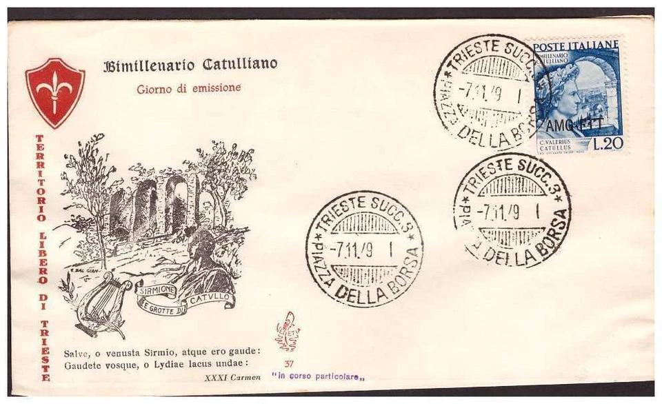 Trieste FDC Venetia Club 1949 - Catullus Non Viaggiata - Image 1 of 1