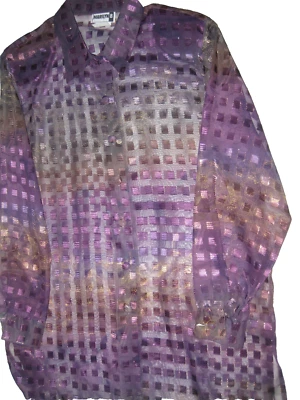 Blusa gemétrica vintage para mujer Marilyn B. púrpura transparente y dorado talla grande Foto 1 de 4