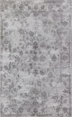 Transitional Floral Hand-knotted Area Rug 5x8 Silk Carpet - Image 1 of 4