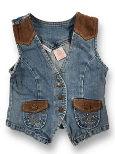 Vintage Y2K Mary Kate and Ashley Denim Vest Girls Med 7/8 Cowgirl Western - Picture 1 of 11