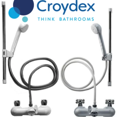 Croydex Bath Shower Mixer Set, White, 1.5m Hose Length, Shower Kit With Rail
