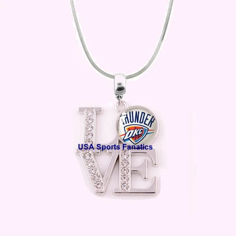 NBA Oklahoma City Thunder 925 Sterling Silver Team Love Necklace W/Rhinestones Cover