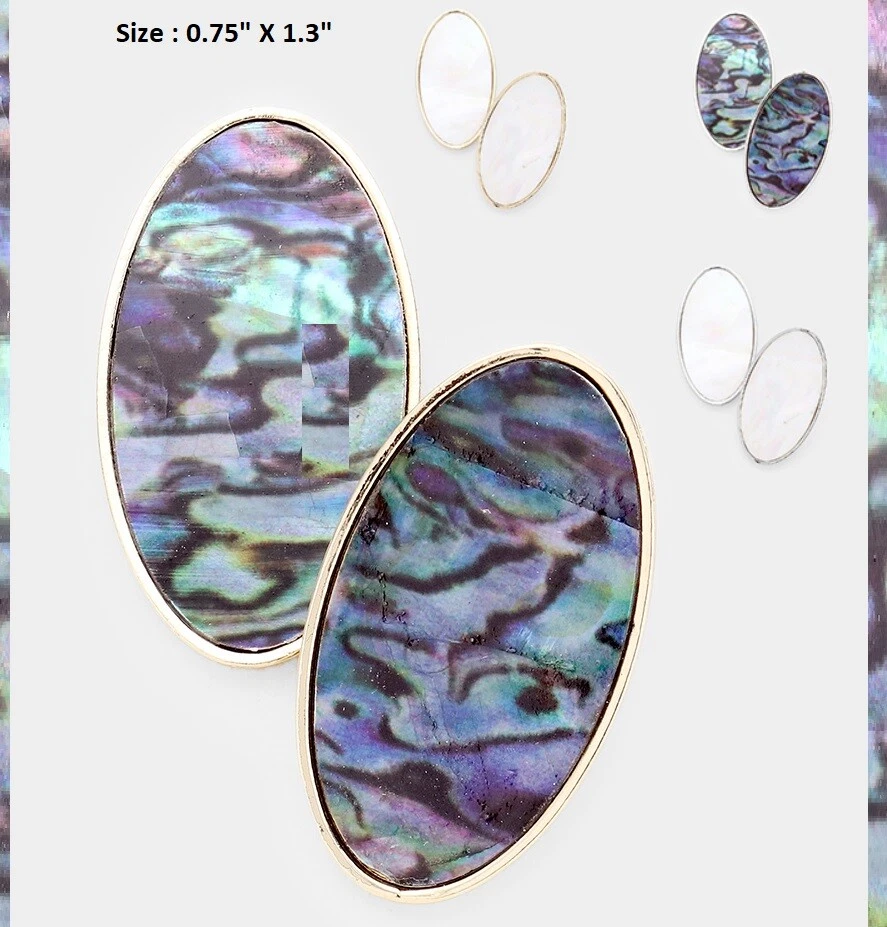 Abalone Shell Mother of Pearl Earrings Pierced Post Oval Beach Summer Statement - Image 1 of 1