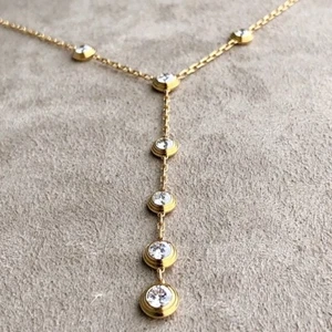 Cartier Bezel Set Diamond Necklace w/ logo - 18k Yellow Gold - Picture 1 of 5