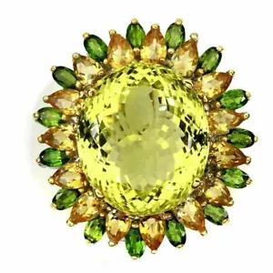 Silver Ring Lemon Quartz Citrine Chrome Diopside Genuine Gems Sterling T 1/2 - Picture 1 of 24