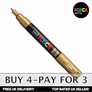 Posca PC-1M Paint Marker Pen - Fabric Glass pen - Gold x 1 - Buy 4 Pay for 3 - Picture 1 of 2