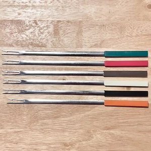 Vintage Le Creuset Fondue Forks Set Of 6 France 2 Prong Fork ~10” Multi-Color - Picture 1 of 13
