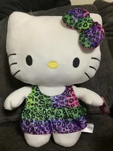 NWT SANRIO HELLO KITTY LRG 14" FIESTA GLITTER PLUSH RAINBOW CHEETAH PRINT DRESS - Picture 1 of 5