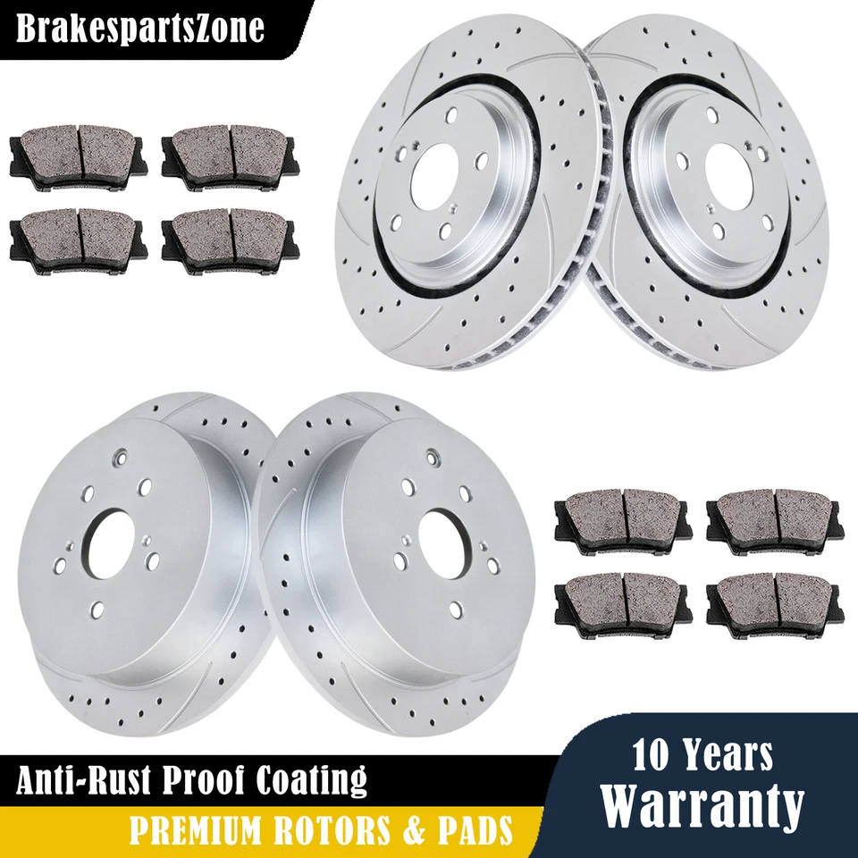 Kit de pastillas de rotores de freno delanteros y traseros aptos para Lexus RX350 RX450H 2010-2015 perforado Foto 1 de 4