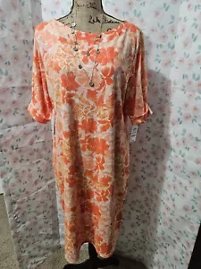 STYLE & CO, DAMEN NEU ORANGE/PFIRSICH BAUMWOLLE BL ELLENBOGENÄRMEL BLUMEN KLEID GRÖSSE XL - Bild 1 von 8