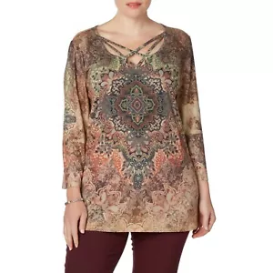 Top de punto para damas talla 1x floral marfil - Imagen 1 de 1