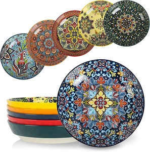 Kitchentour Pasta Bowls 30 Oz Large Ceramic Salad Bowls 6 Set Colorful Porcelain - Picture 1 of 1