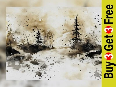 Monochrome Forest Scene 5"x7" Print on Matte Paper | Minimalist Woodland Art - Image 1 of 4