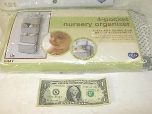 Delta Children 4 Pocket Nursery Organizer White & Gray Polka Dots 13" x 36 x 3.5 - Picture 1 of 2