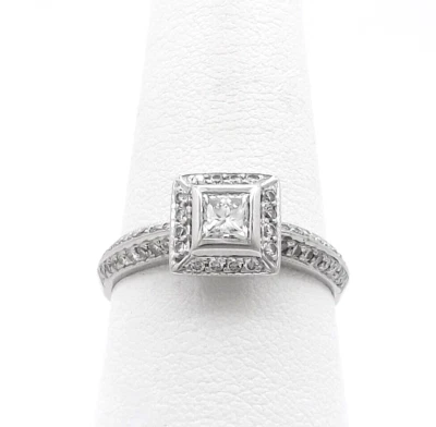 14K White Gold Natural Diamond Engagement Ring Princess Cut Halo - Image 1 of 4