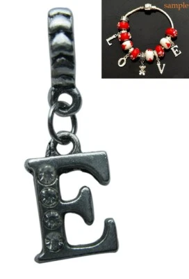 10x Perles à breloques pendantes en métal strass lettre E, grand trou, convient aux chaînes épaisses - Photo 1/4