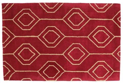 Kurzflor Wollteppich 120x180 Rot Durchgemustert Handarbeit Handtuft Modern 313 - Bild 1 von 4