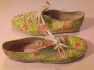 Keds Original Champion Green/Pink Floral Canvas Tennis Shoes. Size 8 1/2 - Picture 1 of 5