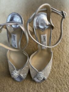 Jimmy Choo Women's Sacora 100 Silver High Heel Silver Sandals Size 40 New