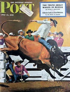 1945 July 21 Saturday Evening Post Rodeo Original Magazine Cover Only - Foto 1 di 1