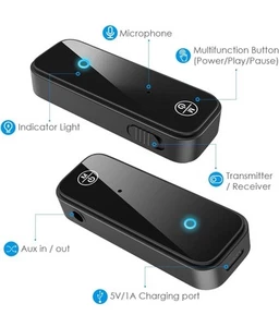 Bluetooth 5.0 Wireless Audio Adapter Transmitter Receiver For Car Tv Pc Aux Fm - Afbeelding 1 van 18