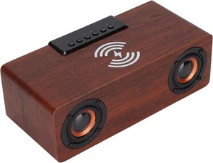 Kabelloser Bluetooth Lautsprecher, Wireless Charging 10W klarer Sound + Wecker HOLZ - Bild 1 von 10