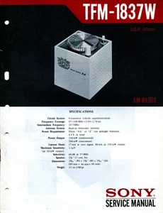Sony TFM-1837W Radio Portatile FM Manuale di Servizio - Foto 1 di 2