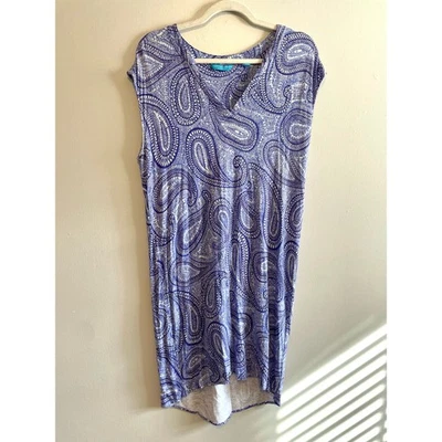 Tori Richard Honolulu Size L Blue Paisley Dress Short Sleeves Lightweight - Image 1 of 4