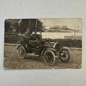 Vintage Real Photo Postcard RPPC Men with Early Automobile Car Vehicle French - Picture 1 of 14