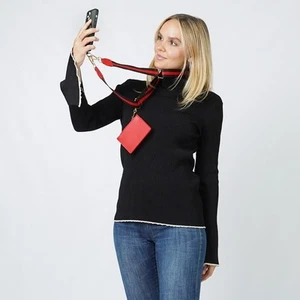 Clip N' Carry Crossbody Pasek na telefon Torba na ramię Portfel Preppy Czerwony Czarny Pasek - Zdjęcie 1 z 3