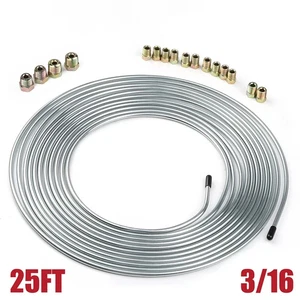 Brake Line Tubing Kit Flexible Double Galvanized Steel 25 Ft 3/16 16 Fitting US - Bild 1 von 10
