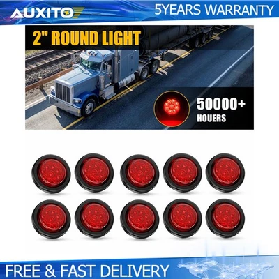 10 luces de separación laterales redondas rojas 9 LED de 2 pulgadas con ojal 12V-24V Foto 1 de 4
