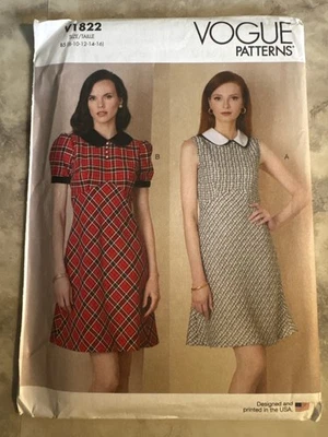 Vogue V1822 MISS DRESS 8-16 Cups A-D Empire Peter Pan Collar Modest Above-Knee - Image 1 of 2