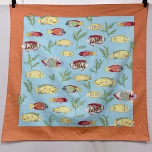Vintage Jim Thompson Cotton Scarf FISH Orange W/ Multi Colors 21 3/4" x 21 1/2" - Picture 1 of 5