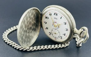 Orologio da tasca e catena Huguenin M1 funzionante 17 Jewel ARSA vintage cassa argento cacciatore - Foto 1 di 9
