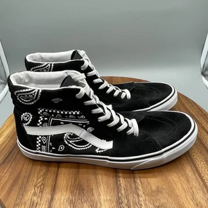 Vans Sk8-Hi Shoes Mens 13 Black Peace Paisley Skate Comfort Hi Top Sneakers - Picture 1 of 8