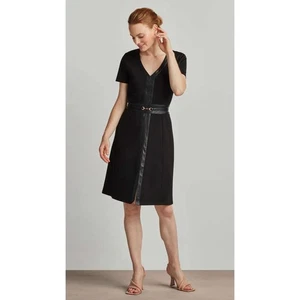 Ellen Tracy Kleid Ponte Flare Neu mit Etikett Damen Extra Small schwarz Kunstlederbesatz - Bild 1 von 12