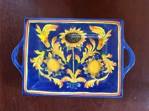 Tuscan Italy Hand Painted Sunflower Serving Tray with Handles - Picture 1 of 7