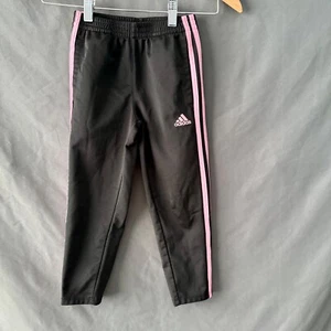 Adidas Girls Track Pants Size 5 Black Pink Stripes Athletic Joggers - Picture 1 of 4