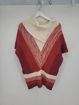 Mujer Allison Brittney Suéter Poncho Estilo Top Talla L Rojo Blanco Foto 1 de 4