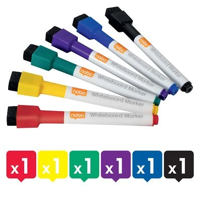 Whiteboard-Marker Tafelschreiber Nobo 1903792, sortiert, 6er Set, mit Radierer