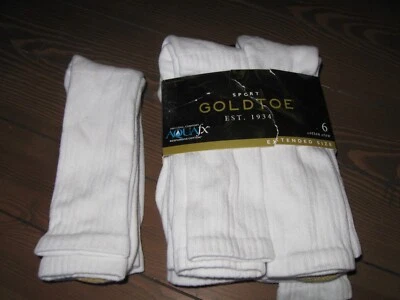 6-Pack GoldToe Mens Cotton Crew Big & Tall Aquafx Socks Extended Shoe Size 12-16 - Image 1 of 2