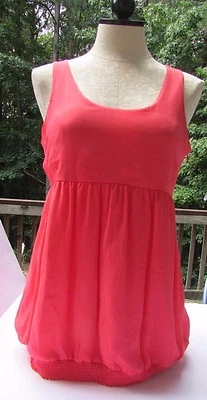 NUEVO Top Kensie Bonito Coral Naranja Sin Mangas Cintura Imperio 100% SEDA Talla MED Foto 1 de 4